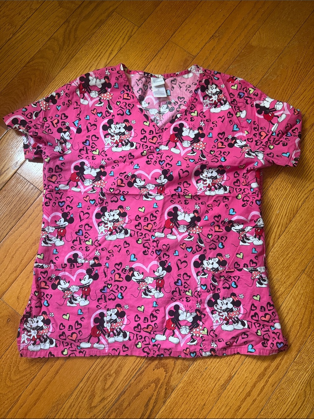 Disney Woman Pink Heart-Scrub Top